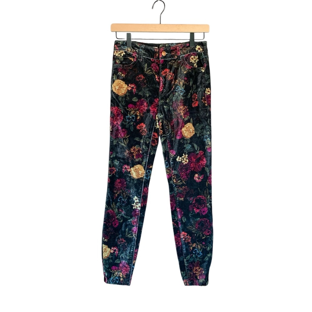 Pilcro Mid-Rise Velvet Skinny Jeans Womens Size 26 Boho Floral Whimsigoth Velour